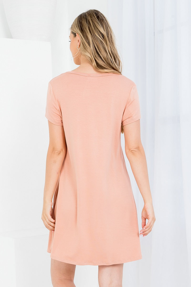 V neck t-shirt short sleeve dress in desert color