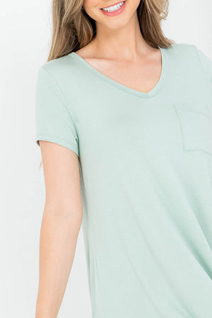 V neck T-shirt dress with pockets a line sage color dress