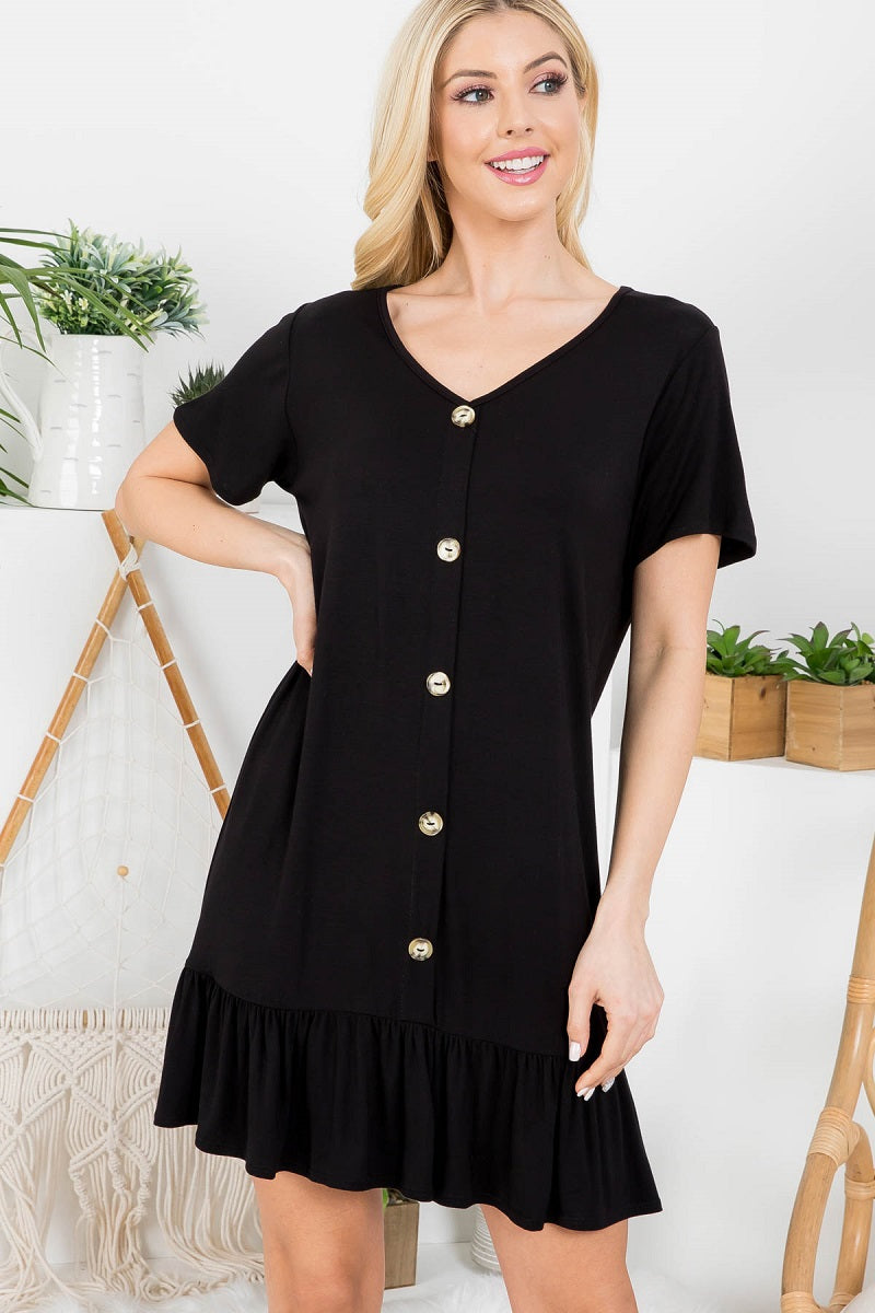 Short sleeve button down black dress