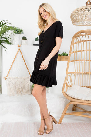 Short sleeve button down black dress