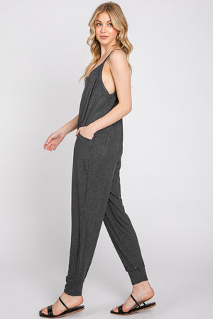 Sleeveless pocket charcoal jumpsuit