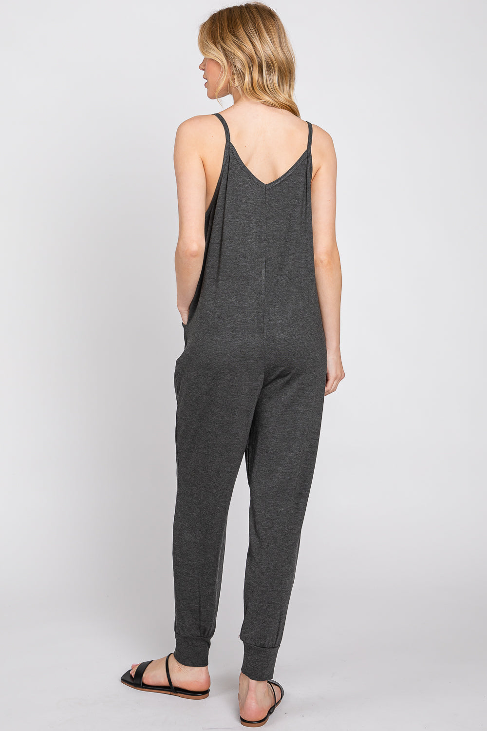 Sleeveless pocket charcoal jumpsuit