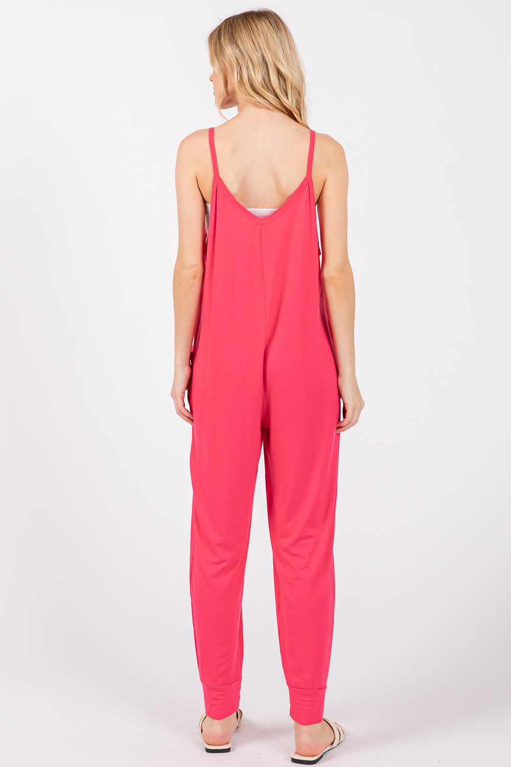 Sleeveless pocket Coral jumpsuit