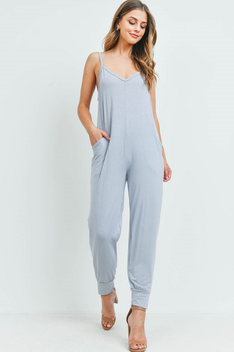 Sleeveless pocket silver jumpsuit