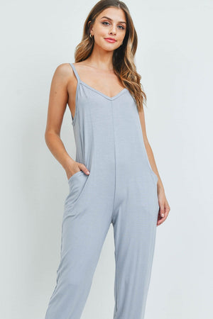 Sleeveless pocket silver jumpsuit