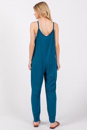 Sleeveless pocket Teal Jumpsuit