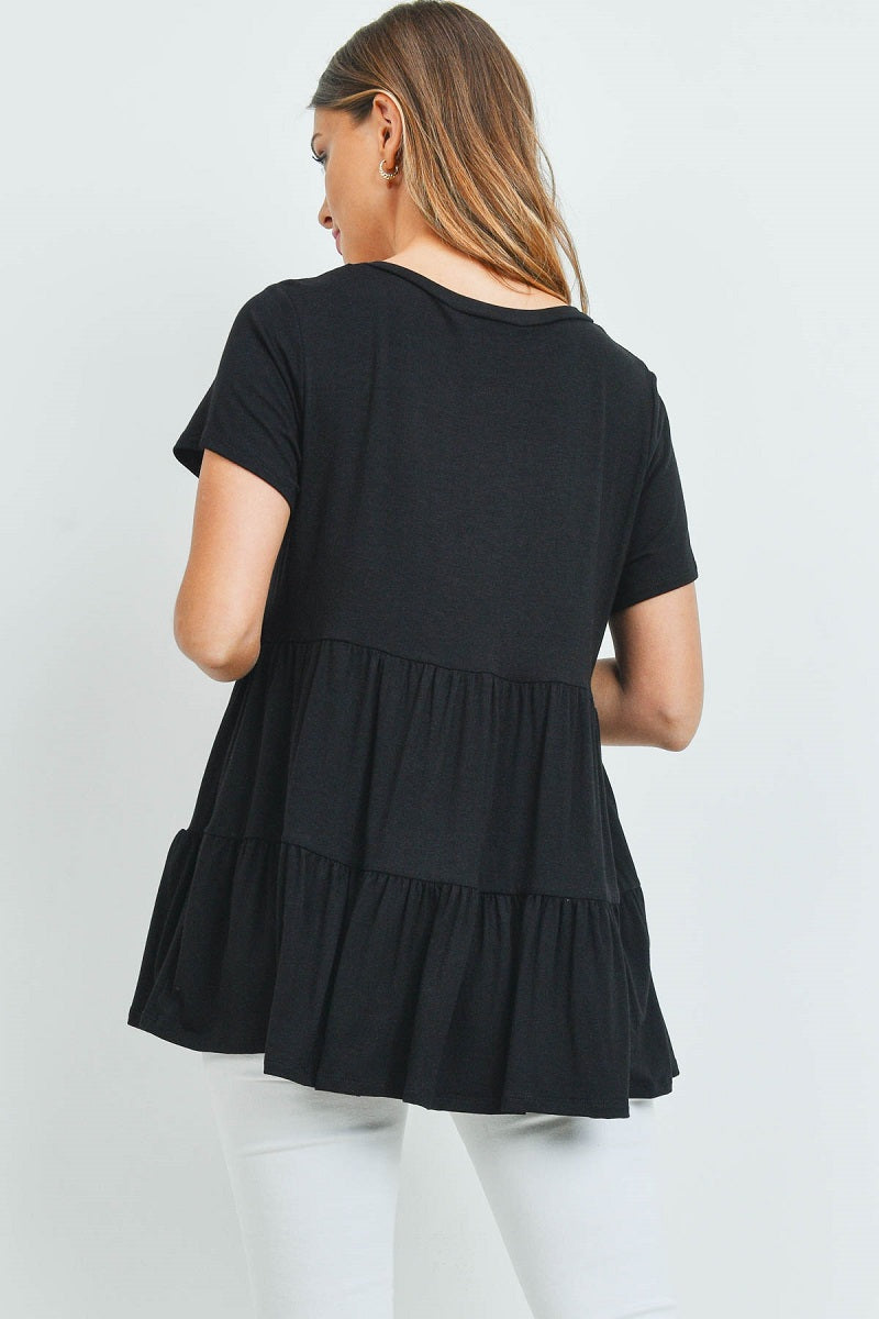 Round neck shirred top tunic black