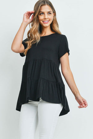 Round neck shirred top tunic black