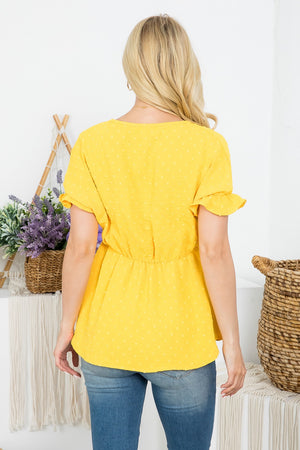 Ruffle sleeve empire waist swiss dot Yellow