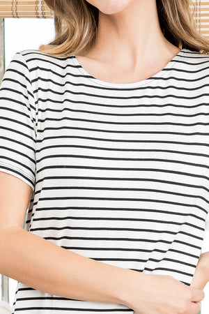 Short sleeve summer stripe button back top