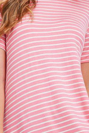 Short sleeve summer stripe button back Peach