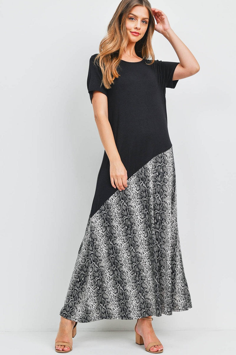 Short sleeve snake print maxi dress