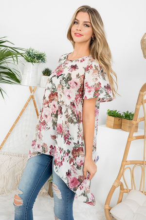 Shark bite flower print top