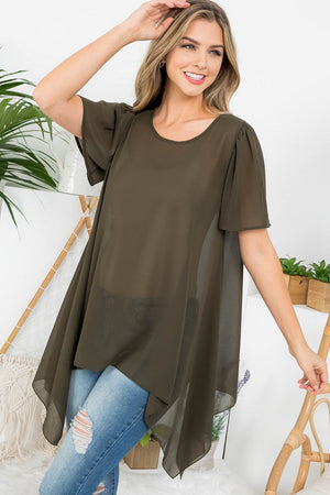 Shark bite chiffon top solid