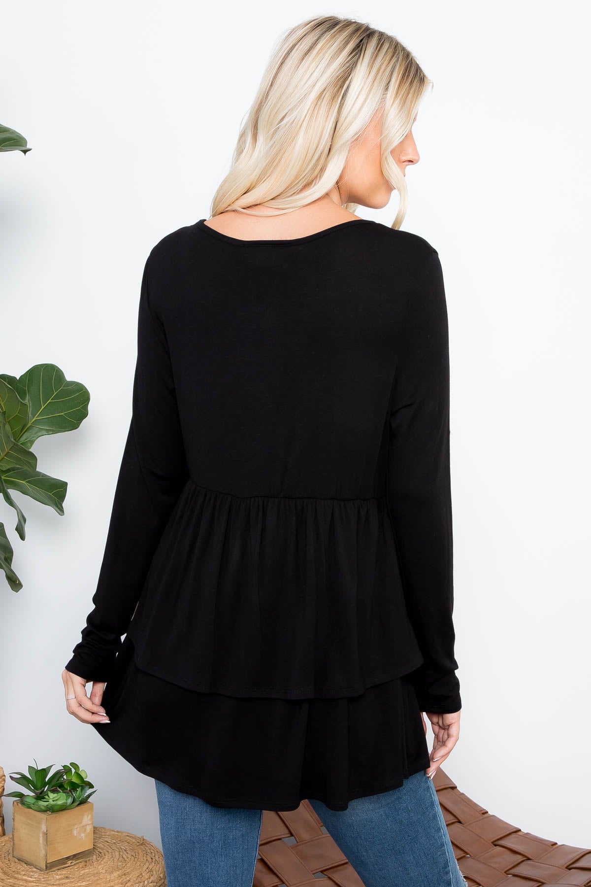 Double layered button front tunic top