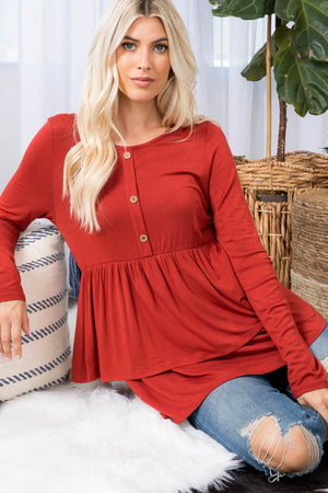 Double layered button front tunic rust top