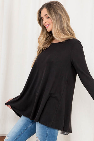 Long Sleeve A line contrast back black top