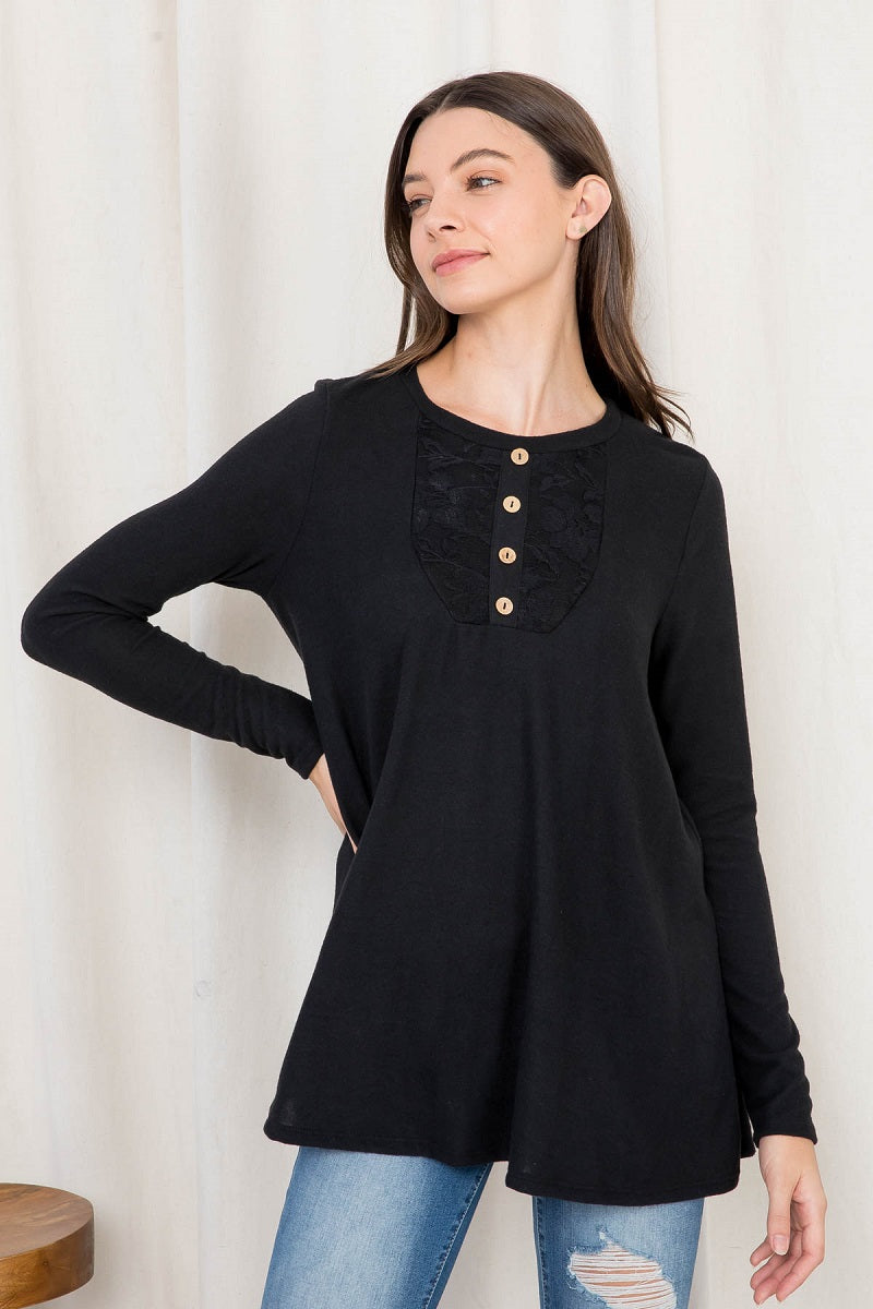 Long Sleeve lace front button top