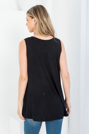 Sleeveless button front tunic top Black