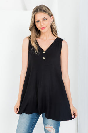 Sleeveless button front tunic black top