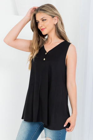 Sleeveless button front tunic black top