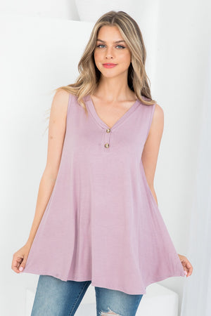 Sleeveless button front tunic top Lavender