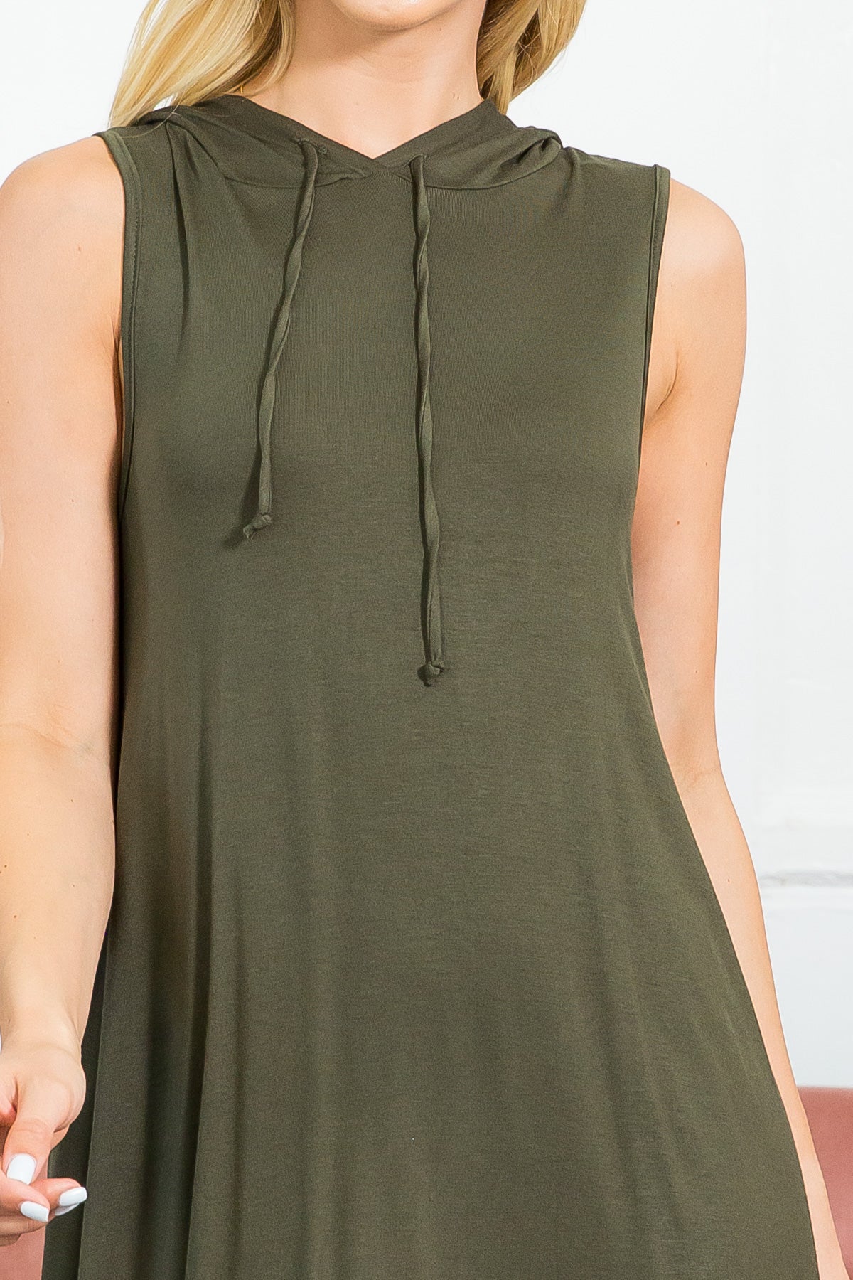 Sleeveless hoody solid olive dress