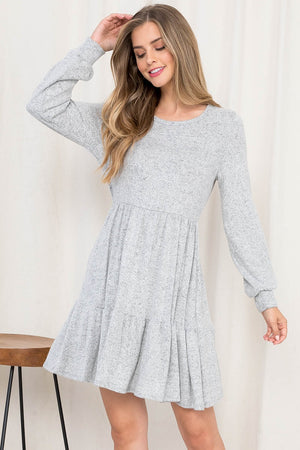 Long Sleeve round neck tier natural dress