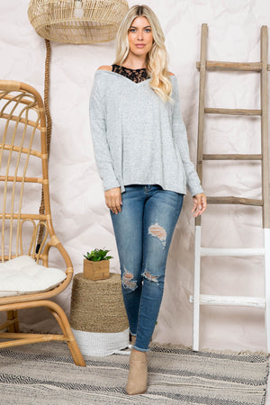 Long sleeve lace insert top