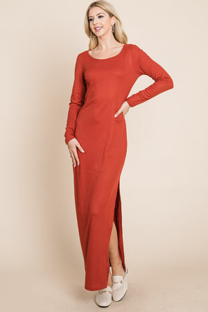 Long Sleeve Scoop neck maxi rust dress