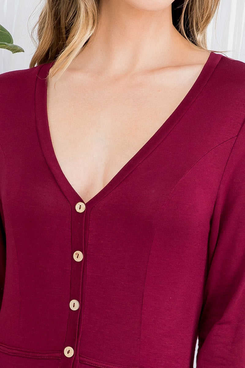 Long sleeve button front Maxi burgundy dress