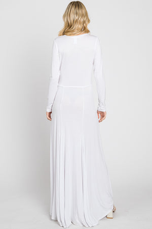 Long sleeve button front Maxi white dress