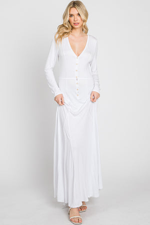 Long sleeve button front Maxi white dress