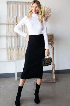 Midi pencil black skirt with slit back