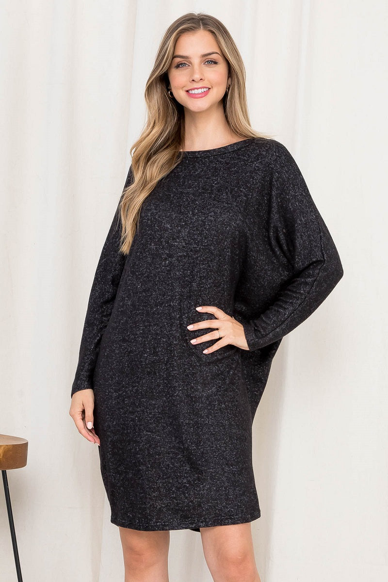 Long sleeve dolman button back black dress