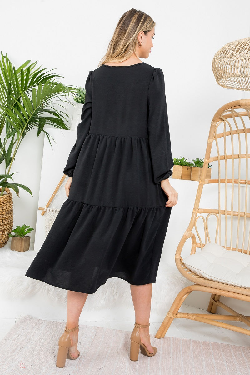 Long sleeve 3 tier long black dress