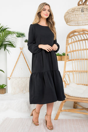 Long sleeve 3 tier long black dress