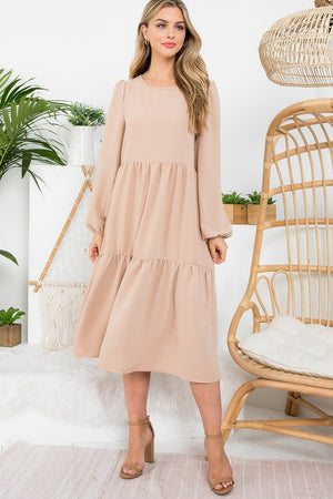 Long sleeve 3 tier long dk stone dress