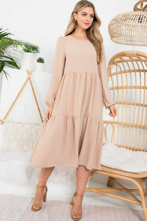 Long sleeve 3 tier long dk stone dress