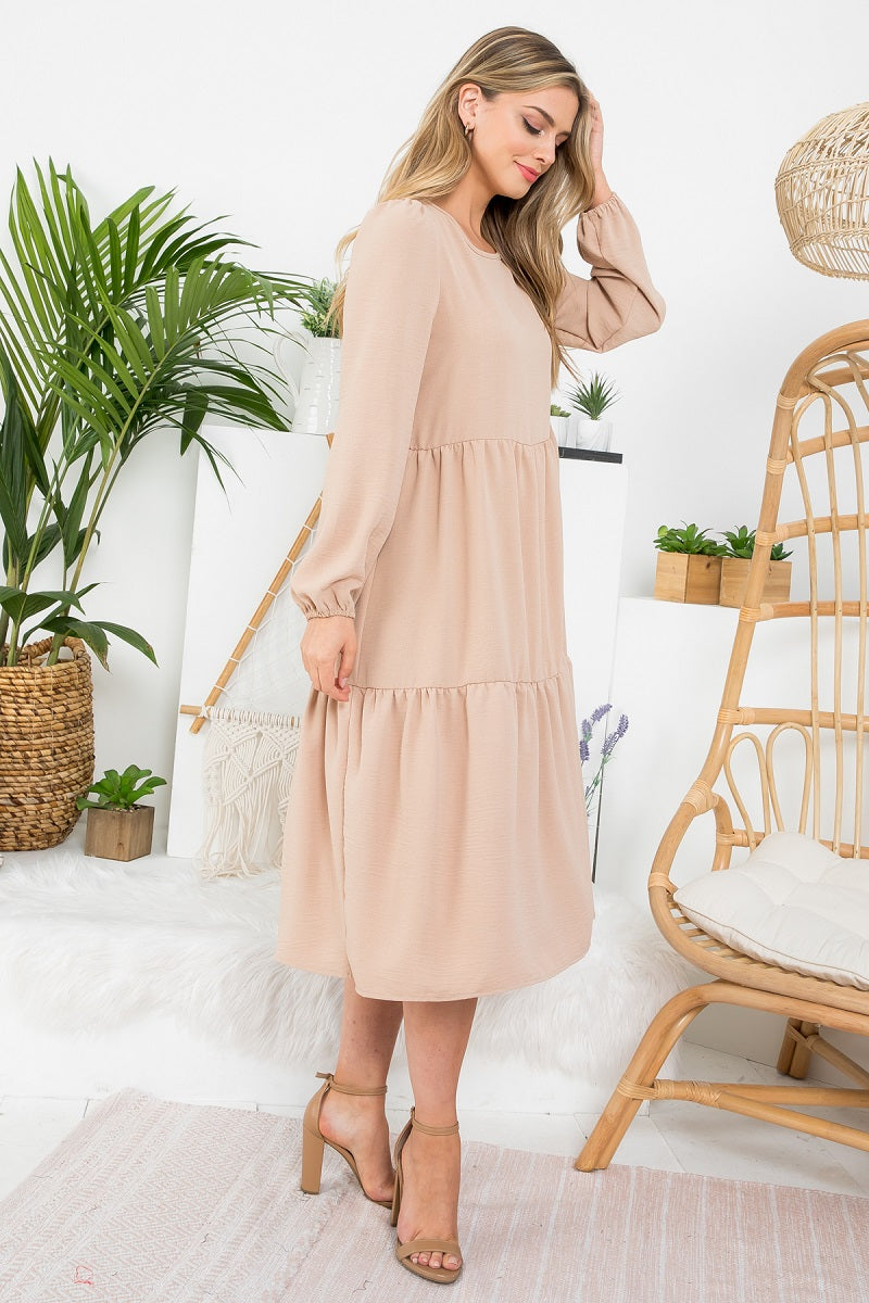 Long sleeve 3 tier long dk stone dress