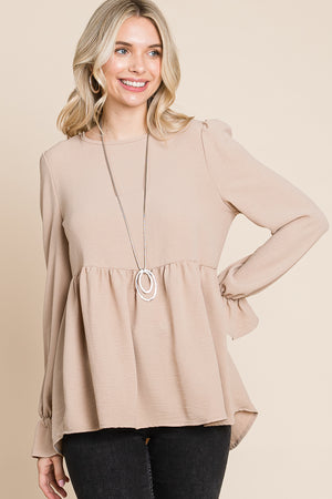 Round neck flounce sleeve dk stone blouse