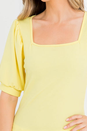 Square neck puff sleeve yellow top