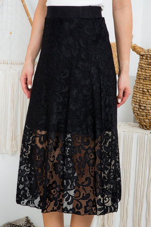 Lace lined elastic waist over the knee a line skirt black