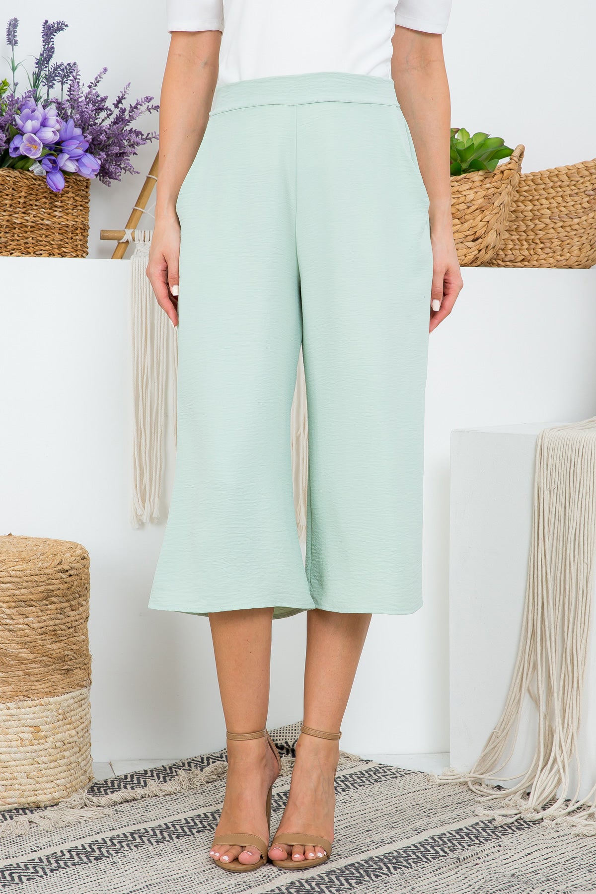 Gaucho woven pant sage wide leg pant