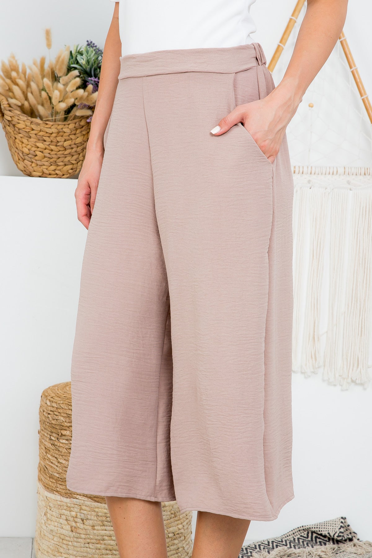 Gaucho woven pant mocha wide leg pant