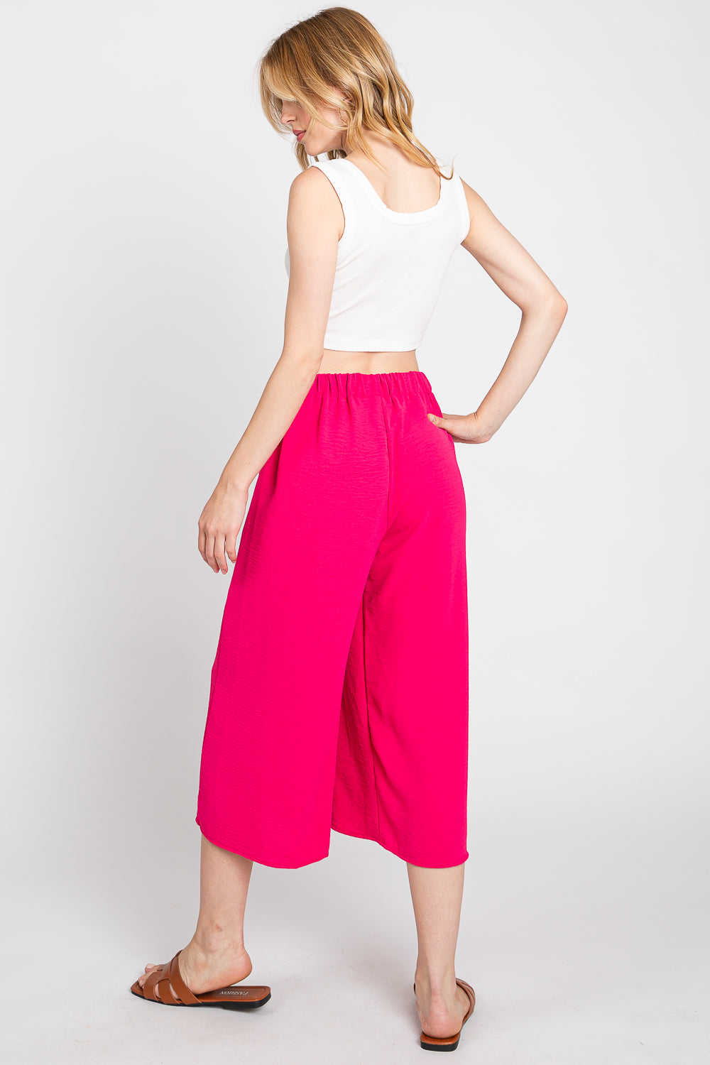 Gaucho woven pant fuchsia wide leg pant