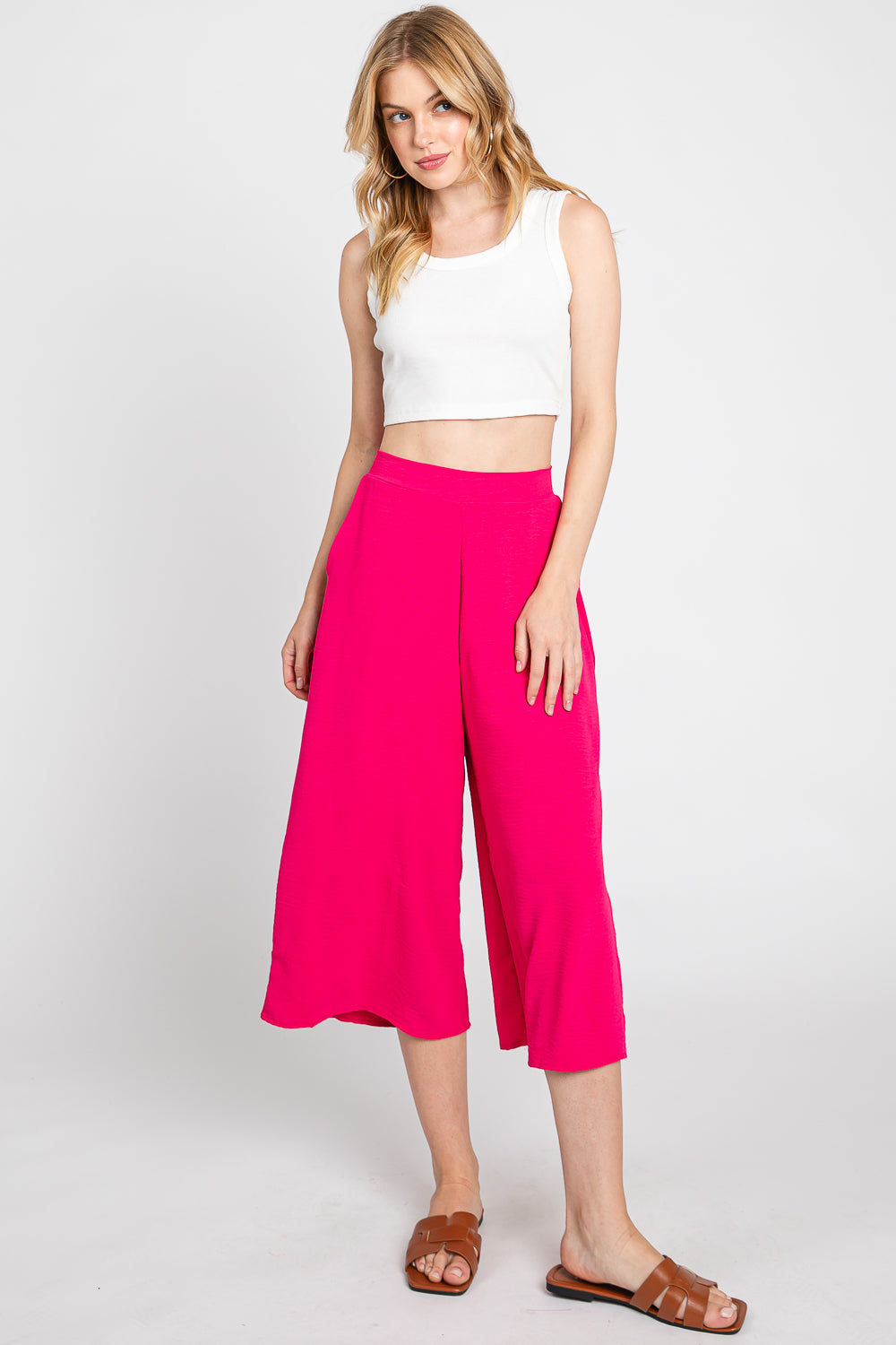 Gaucho woven pant fuchsia wide leg pant