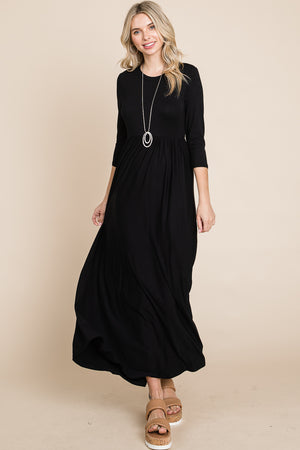 Scoop neck elastic waist maxi black dress