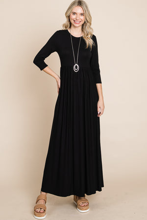 Scoop neck elastic waist maxi black dress