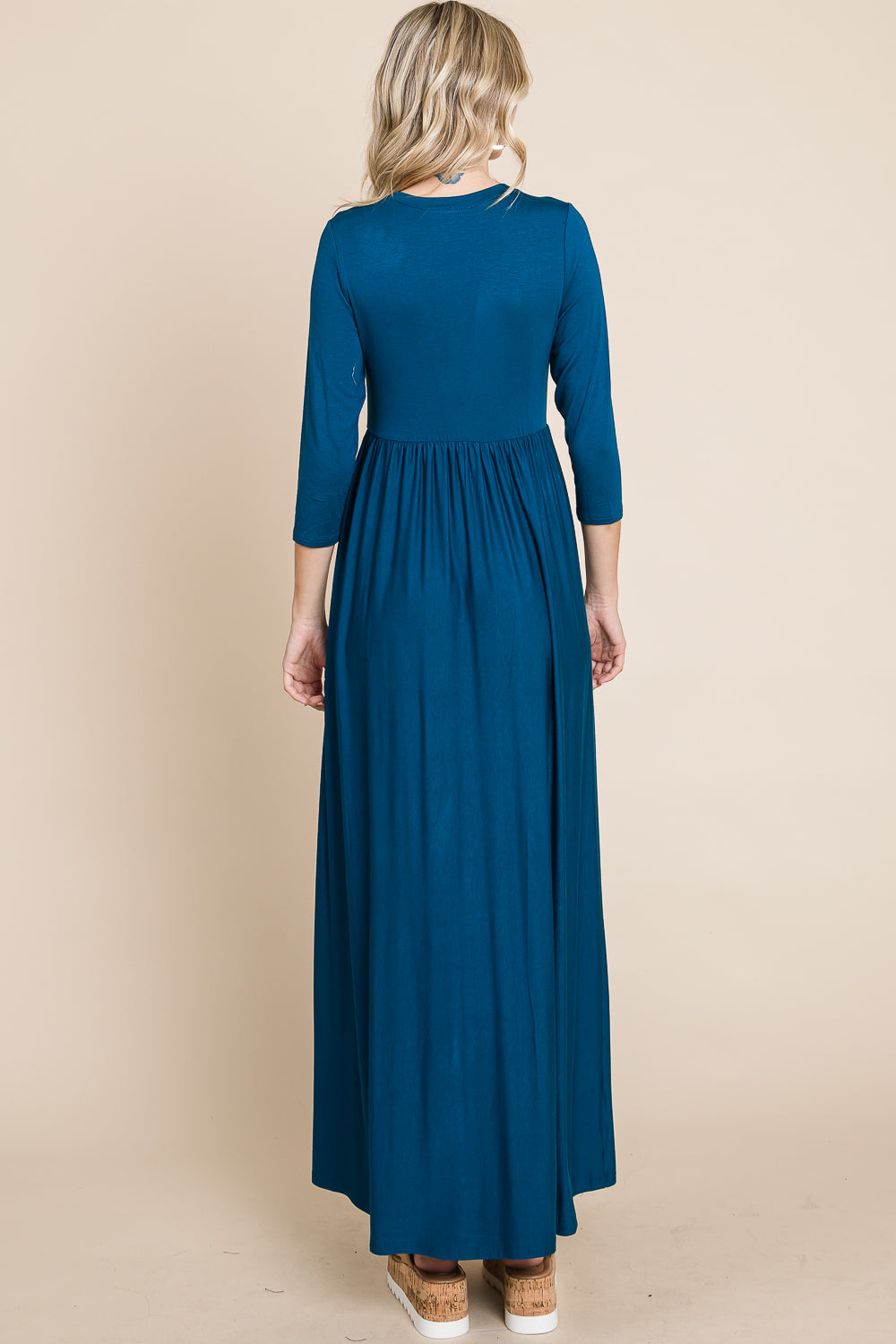 Scoop neck elastic waist maxi teal dress